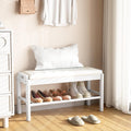 Shoe Storage Bench with Cushion - 2 Tier Shoe Rack for Front Door Entrance, Wood Shoes Rack, Entryway Bench with Shoes Storage for Closet,Hallway,Bedroom&Living Room(White, 31.5" W)