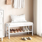 Shoe Storage Bench with Cushion - 2 Tier Shoe Rack for Front Door Entrance, Wood Shoes Rack, Entryway Bench with Shoes Storage for Closet,Hallway,Bedroom&Living Room(White, 31.5" W)