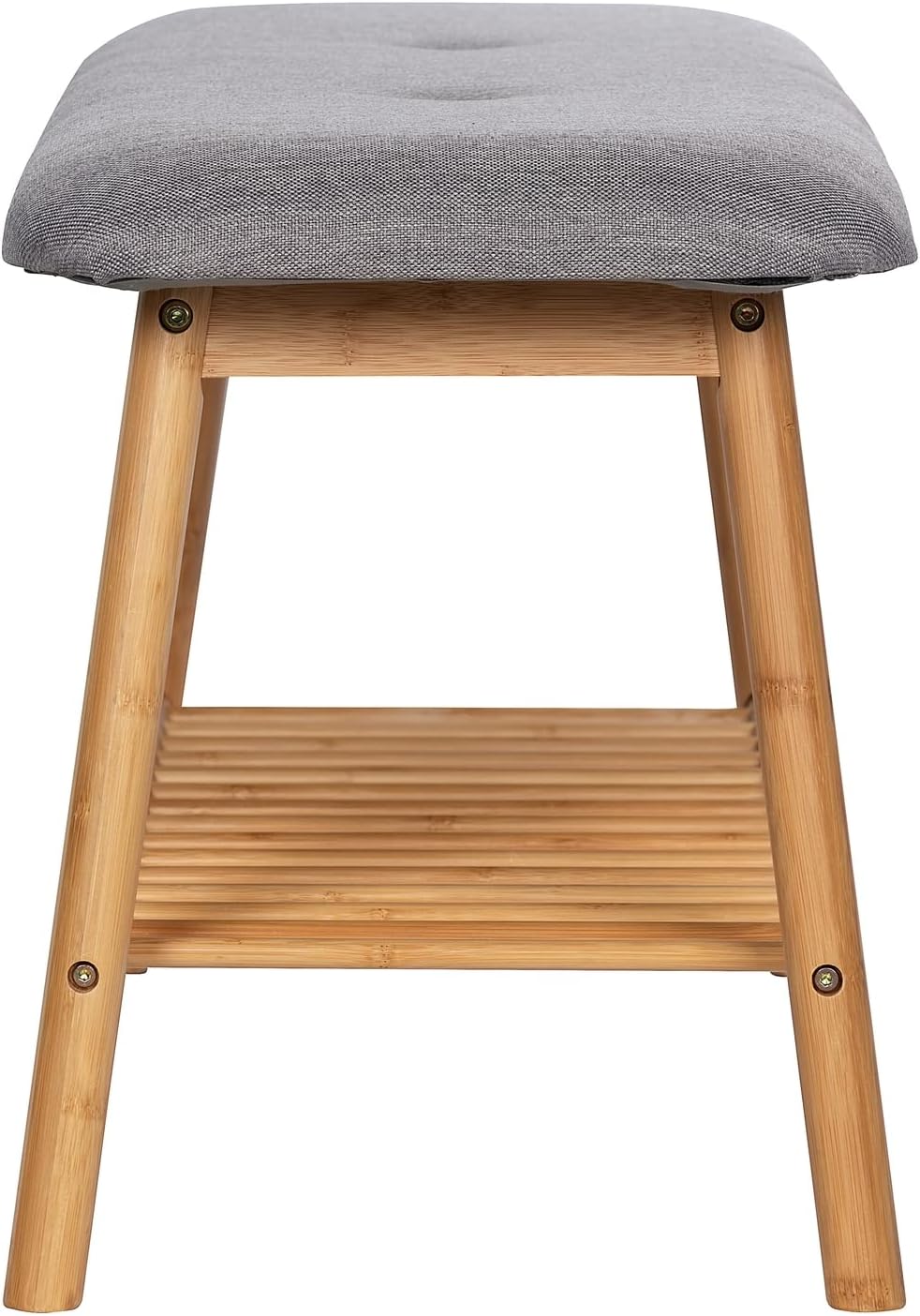 WENKO Entryway Bench with Shoe Storage, Shoe Storage Bench, Shoe Bench with Padded Seat, Bamboo Shoe Rack, Shoe Shelf, Grey, 90 x 45 x 34 cm