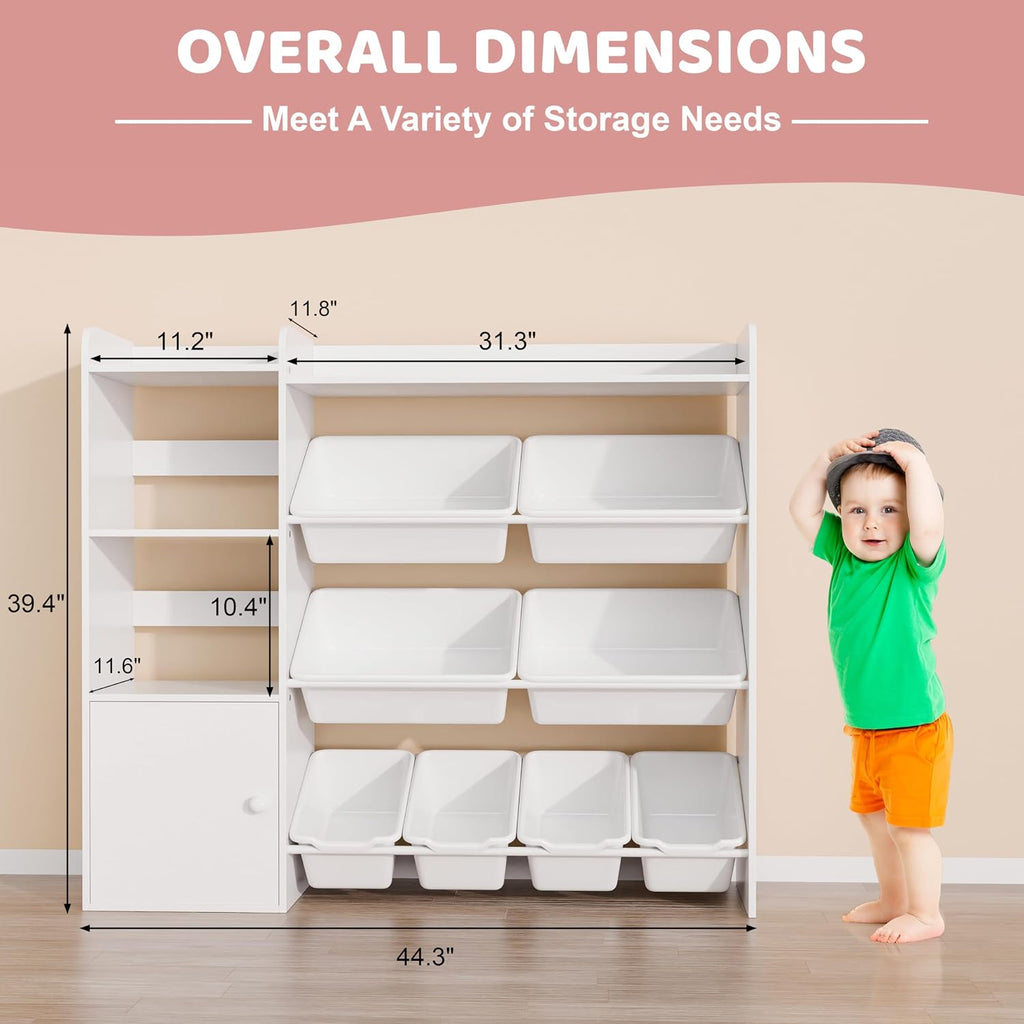 Xilingol Kids Toy Storage Organizer, 4-Tier Toy Organizers W/8 Removable Storage Bins, Kid Bookshelf and Toy Storage for Study Room, Bedroom, Kids Room, Classroom, Nursery