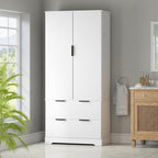 72" Modern Fluted Kitchen Pantry Cabinet with 2 Large Drawers & 8-Door Spice Rack, Freestanding Storage Organizer for Bathroom, Dining Room, Office, Entryway, White