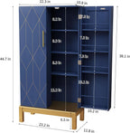 HOLTICO 45'' Kitchen Pantry Cabinet,Storage Cabinet with Doors and Adjustable Shelves,Food Pantry for Kitchen, Dining Room,Living Room and Garage,Gold Lines and Legs, Blue