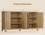 55" Buffet Cabinet with Storage, Large Sideboard Buffet Cabinet with 4 Adjustable Shelves, Modern Fluted Coffee Bar for Kitchen, Living Room, Natural
