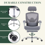 Ergonomic Office Chair with Footrest, High Back Home Desk Chair with Lumbar Support & Headrest, 90-135° Reclining Mesh Back Computer Chair with Wheels for Work, Gaming, Grey