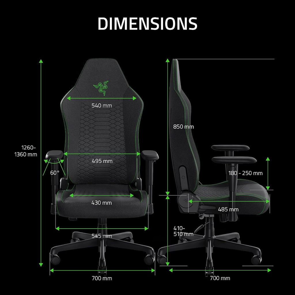 Razer Iskur V2 X Essential Gaming Chair with Integrated Lumbar Support (High Density Moulded Foam Cushions, 2-D Armrests, Soft Finish Fabric) Black