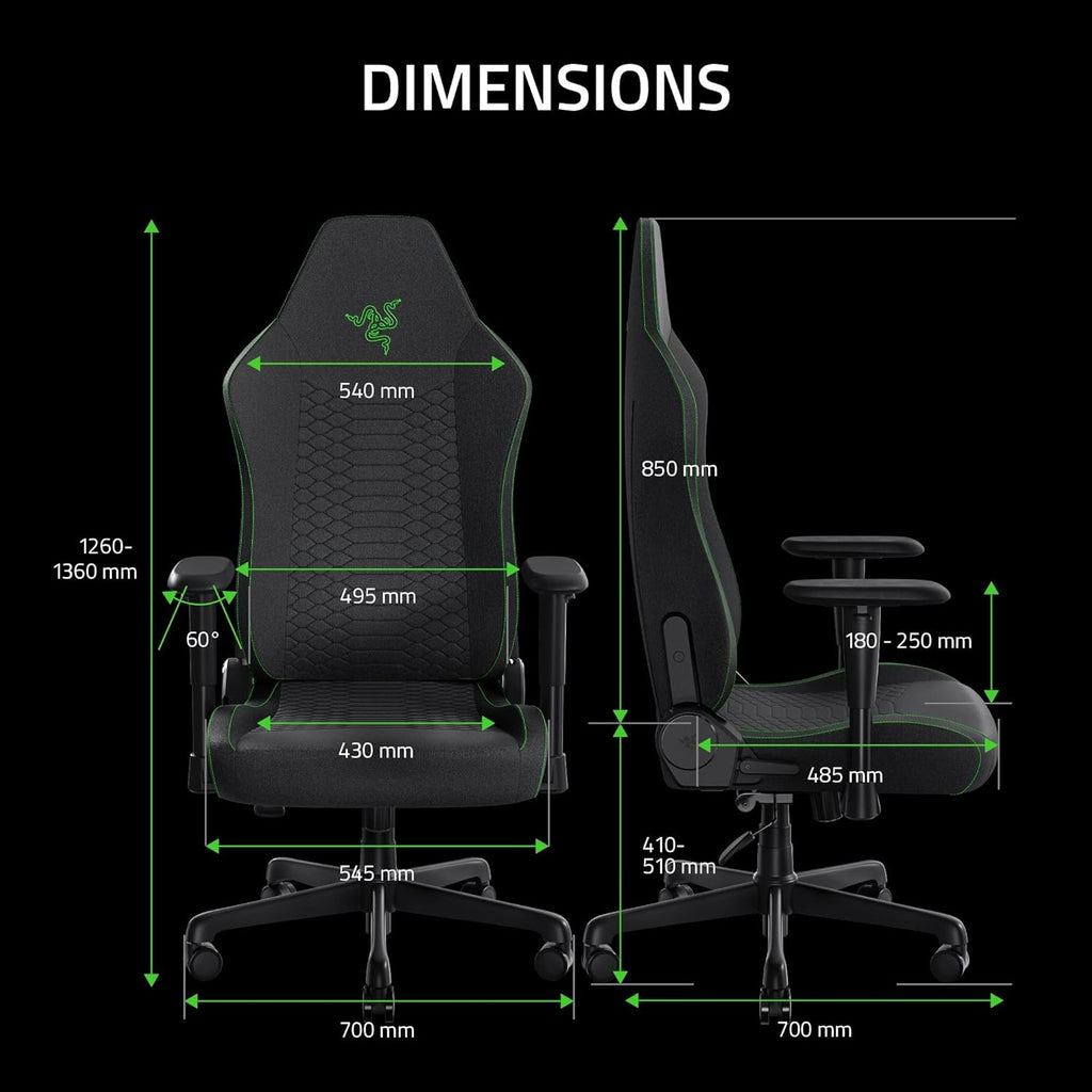Razer Iskur V2 X Ergonomic Gaming Chair — Built-in Lumbar Support, Widened Seat Base, High-Density Foam Cushions, Adjustable 152° Recline, 2D Armrests, Plush Fabric Finish, PC Gaming — L33T Edition