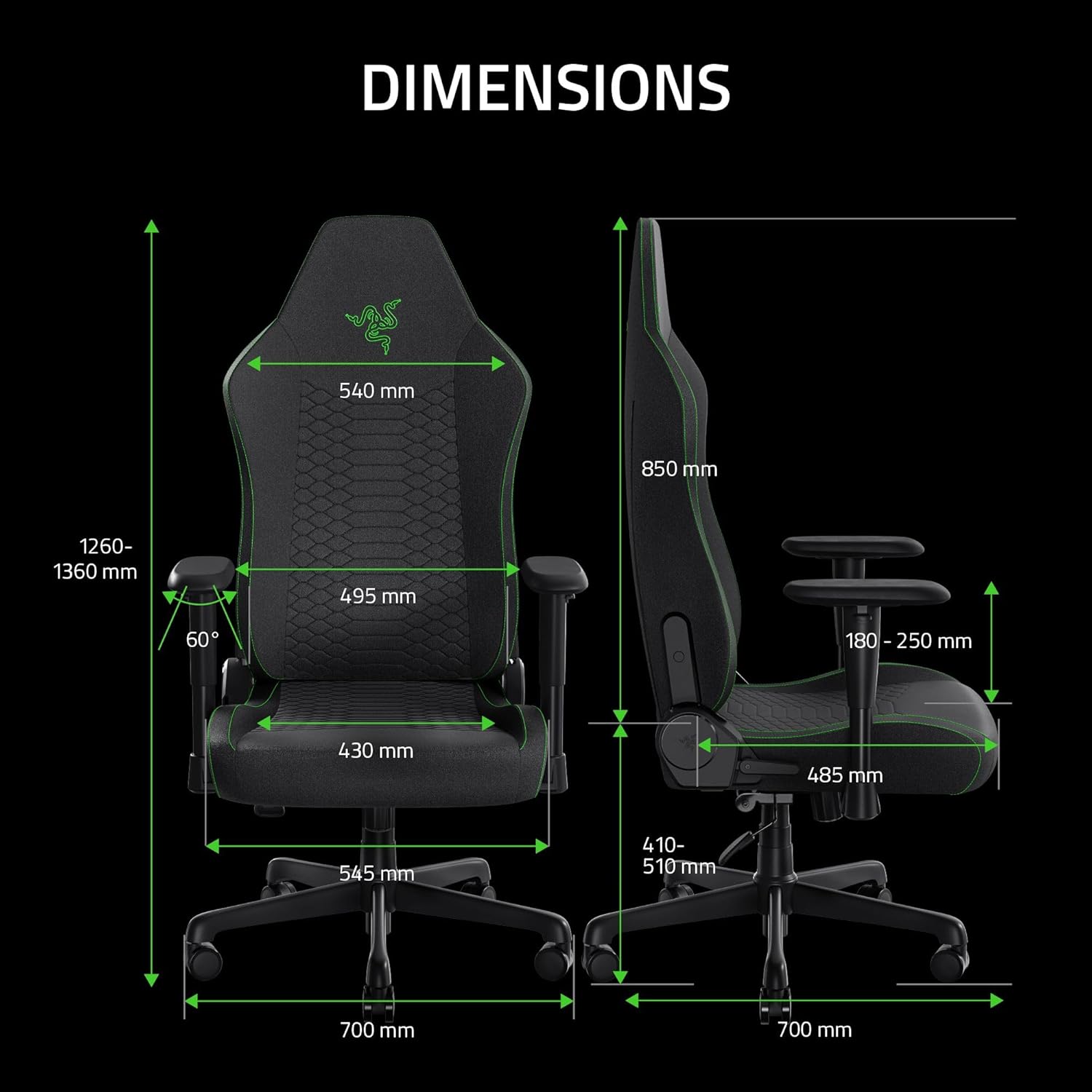 Razer Iskur V2 X Ergonomic Gaming Chair — Built-in Lumbar Support, Widened Seat Base, High-Density Foam Cushions, Adjustable 152° Recline, 2D Armrests, Plush Fabric Finish, PC Gaming — L33T Edition