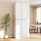 65.5" Kitchen Pantry Cabinet, Freestanding Storage Cabinet with Doors and Adjustable Shelves, 16-Tier Door Shelves with Baffle, Wooden Buffet Cupboard for Dining Room Living Room (White)