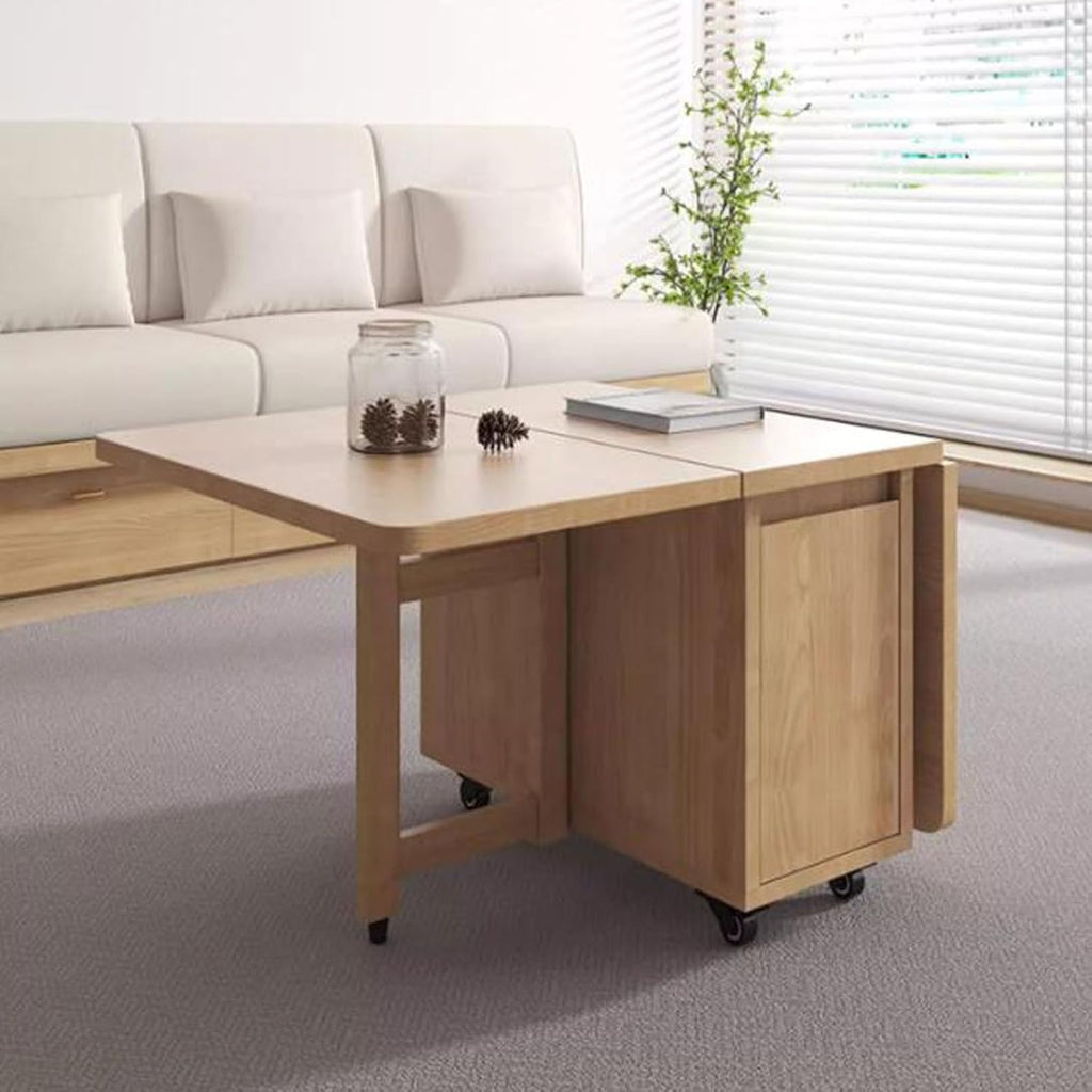 Center Table Foldable End Tables,Side Table with Storage Cabinet for Living Room, Small Bedside for Bedroom, Mobile Sofa Dinning with Wheels Storage Shelf