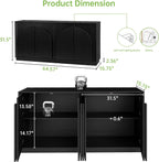 Real Relax 65 Inch Fluted Buffet Cabinet with Storage, Modern Symmetrical Arc Accent Sideboard Large Console Table for Living Room, Hallway, Entryway, 330LBS (Black)