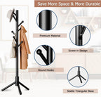 Coat Rack, Coat Racks Freestanding with 8 Hooks 3 Adjustable Heights for Clothes, Hats, Handbags, Coat Tree Easy Assembly for Entryway, Bedroom, Hallway, Office(Black)