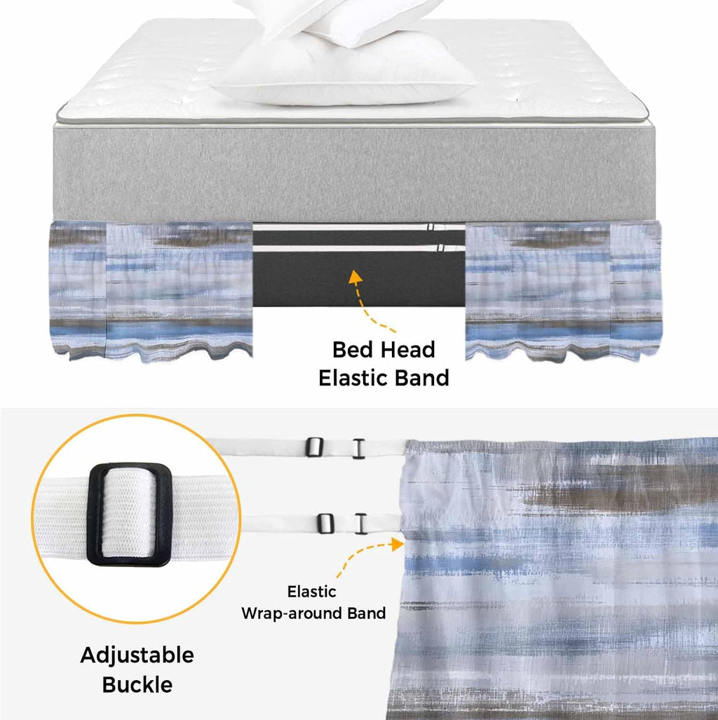 Grey Blue Paint Bed Skirt Queen Size 16" Drop Watercolor Abstract Light Blue Stripes Ruffled Wrap Around Bed Skirts Adjustable Elastic Bedskirt Dust Ruffle for Queen King California King Bed