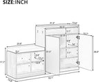 Modern Entryway Bench with 4-Tier Shoe Rack & Storage Cabinet, Features Removable Cushion, Wavy Slatted Door, Hooks and 3 Adjustable Shelves for Living Room, Hallway (Natural)