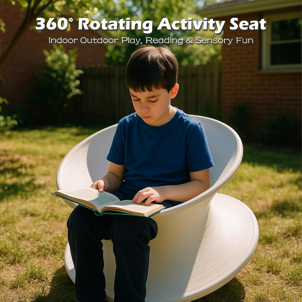 360° Rotating Gyro Spun Chair – Ergonomic Spinning Swivel Chair for Kids, Durable, Modern Indoor/Outdoor Fun Seat (White)