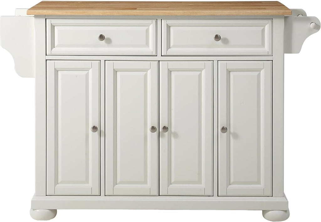 Crosley Furniture Alexandria Wood Top Rolling Kitchen Island Storage Cart, Microwave Stand, Spice Rack, White
