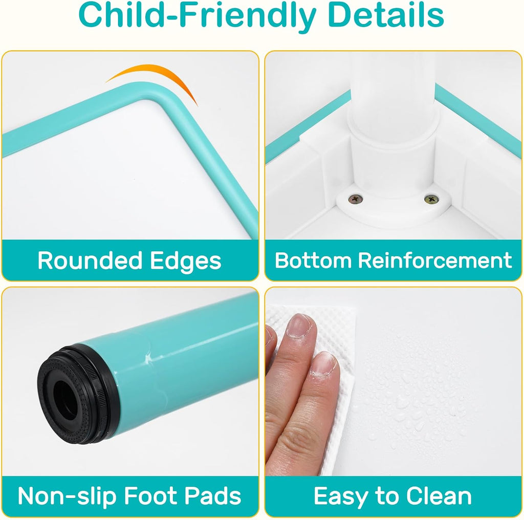 Olakids Kids Table and 2 Chair Set, Height Adjustable Toddler Activity Desk with Graffiti Desktop Storage Boxes, Children Furniture for Arts Crafts Learning Drawing (Light Green)