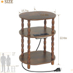 MaxSmeo Side Table with Charging Station, 3-Tier Small End Table with USB Ports and Outlets, Modern Oval Night Stand Accent Table for Living Room, Bedroom, Rustic Brown