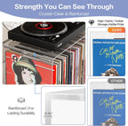 Bikoney Stackable Cube Acrylic Vinyl Record Storage, Tabletop Record Player Stand with Divided Vinyl Shelf, Vinyl Holder & Album Storage Box Crate Bin, Clear