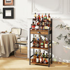 IBUYKE Stepped Wine Rack Freestanding Floor,Bar Cabinet,Brown TMJ915H | Wine Bottle Display Liquor Bottle Holder with Drawer for Whiskey for Home Living Room Dining