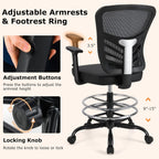 Giantex Drafting Chair, Tall Office Chair with Adjustable Armrests & Footrest Ring, Ergonomic Computer Standing Desk Chair with Lumbar Support for Counter Height Desk, Home Office