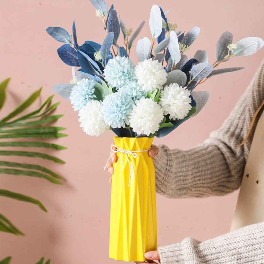 Disoza Ceramic Vase for Home Decor Yellow Modern Flower Vase for Pampas Grass Dried Flowers 9.5" H x 3.9" W Vases for Living Room Decorations Porcelain Tulip Vases for Table Kitchen Decor