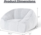 Bean Bag Chairs for Adults, Giant Beanbag Sofa Comfy Reading Chair, Oversized Bean Bag Chairs for Living Room Bedroom, Soft Faux Fur Fabric, 3.2FT, Light Grey, Plush