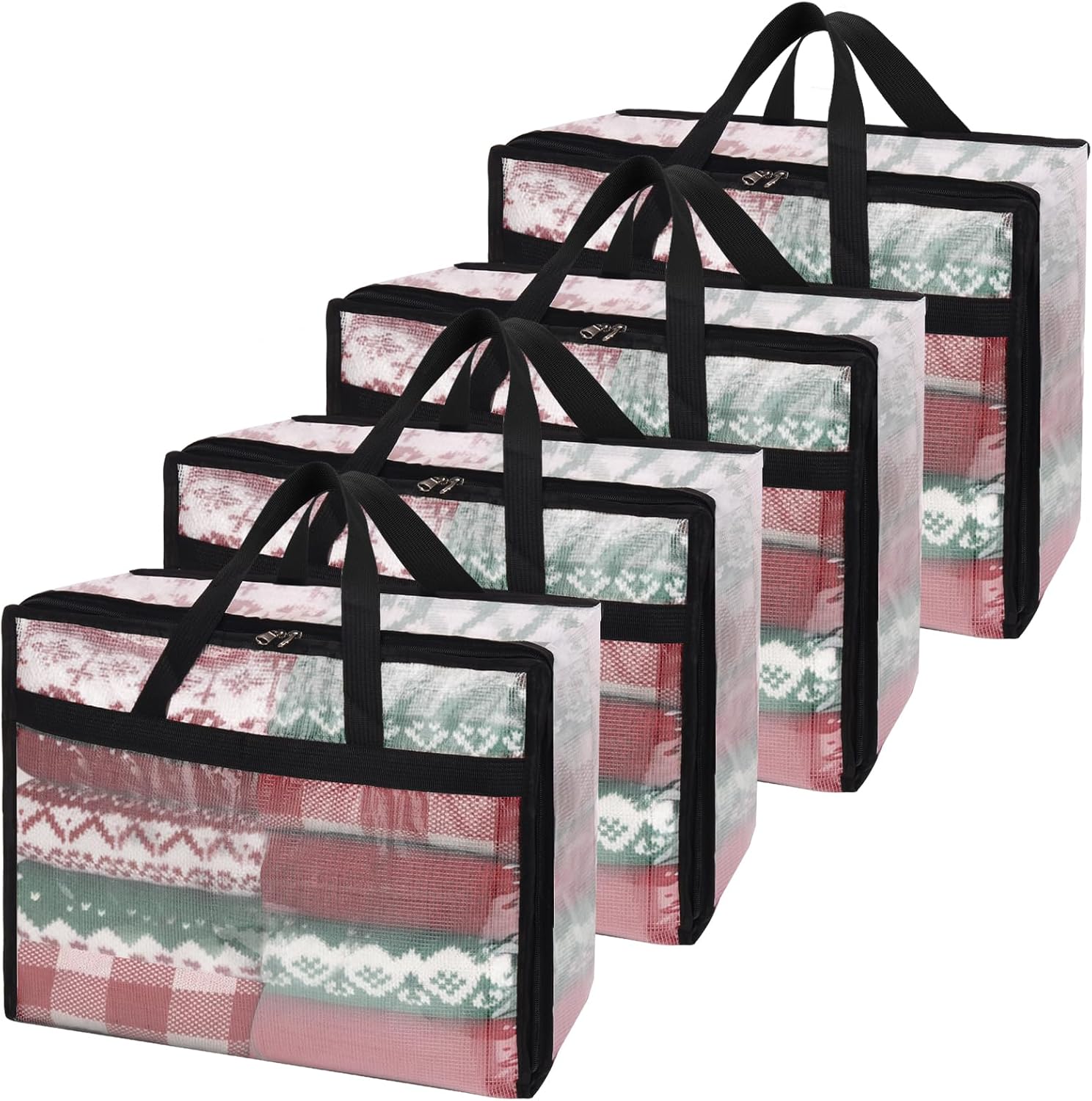 Fixwal Blanket Storage Bags With Zipper, 40L Mesh Clear Closet Organizers and Storage Containers for Bedding Duvet Comforter Underbed, 4 Pack