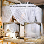 Large Space Mosquito Net, Three Side Opening Canopy Bed Curtains, Princess Bed Drapes Netting for Private Quiet Space Bedroom Decoration, L78xW59xH78 Inches for Queen Size Bed