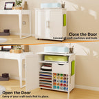 Craft Cart Cabinet Compatible with Cricut for Storage Organization, Rolling Craft Cabinet Table Stand Workstation with Vinyl Roll Holder with Wheels for Craft Room Organizer 31.6"W x 15.8"D x 33.7"H