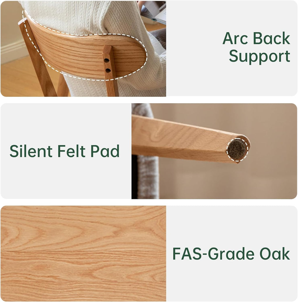100% Solid Wood Upholstered Dining Chairs, Mid Century Modern Oak Dining Chairs with Curved Back Design with Butterfly Wing Shape for Kitchen, Dining Room, Restaurant (6, Log Color-Beige Cushion)