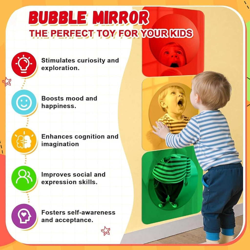 3 Pieces Sensory Wall Mirror Acrylic Bubble, Colorful Acrylic Bubble Wall Mirror, Interactive Sensory Convex Bubbles Mirrors, for Feelings Exploration Tactile Stimulation Boys Girls Preschool Home