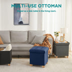 BRIAN & DANY Ottoman with Storage, Square Storage Ottoman for Dorm, Linen Folding Ottoman Foot Stool with Legs for Living Room and Bedroom, 17.7"x17.7"x20" - Blue