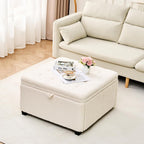 4-in-1 Storage Ottoman 30 Inch Large Hidden Storage Ottoman Foot Stool Square Ottoman Coffee Table with Soft-Close Hinge for Living Room (Ivory)
