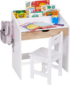 Lil' Jumbl Toddler Wooden Study Desk and Chair Set, Home School Learning Workstation with Writing Table, Storage Drawer, Tabletop Organizer & Hanging Hooks for Children Studying, Reading & Drawing