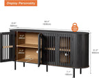 WAMPAT Fluted Sideboard Buffet Cabinet, 65" Mid Century Modern Credenza Storage Cabinet with 4 Pop-Up Doors, Wood Accent Kitchen Buffet Table for Dining Room,Living Room, Entryway, Black