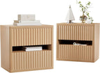 Dripex Fluted Nightstand Set of 2, 22'' Wide Night Stand with 2 Large Drawers, Mid Century Modern Wood Bedside Table with Open Shelf, Large Bed Side End Table for Bedroom, Natural Oak | 22'' Wide Fluted Nightstand, Mid Century Modern Wood Bedside Table