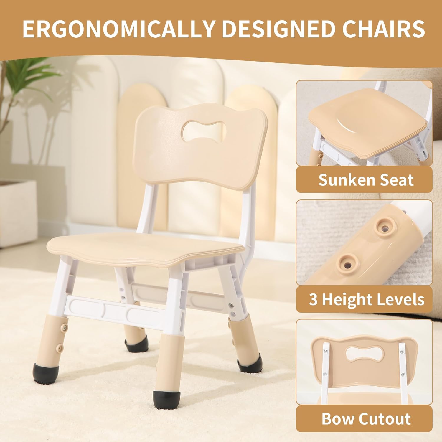 Hulaibit Toddler Table and 2 Chairs, Height-Adjustable Kids Table and Chairs Set, 31.5''L x 23.6''W Children Activity Table for Boys and Girls Aged 3-8