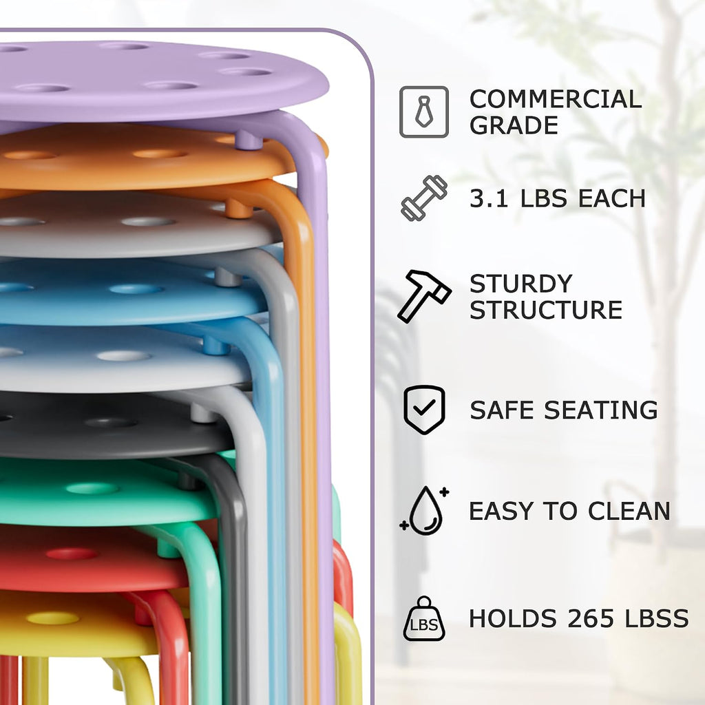 VECELO 6-Piece Stacking Stools, 17.7 Inch Standard Height, Portable Stackable Colorful Decoration Stools for School Classroom and Office Use, Purple