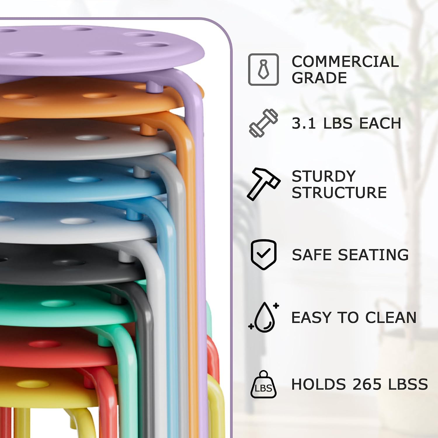 VECELO 6-Piece Stacking Stools, 17.7 Inch Standard Height, Portable Stackable Colorful Decoration Stools for School Classroom and Office Use, Purple