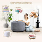 Round Stuffed Pouf Ottoman (Gray, 20" D x 20" W x 15" H) | Corduroy Foot Rest with Rebound Foam Filling, Furry and Fluffy Foot Stool Ottoman, Floor Poufs for Living Room