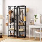 IBUYKE Freestanding Coat Rack,with 3 Shelves and 8 Hooks,Black UTMJ088B | Metal Frame,Industrial Hall Tree,Clothes Stand for Entryway, Hallway, Bedroom,Office, Living Room