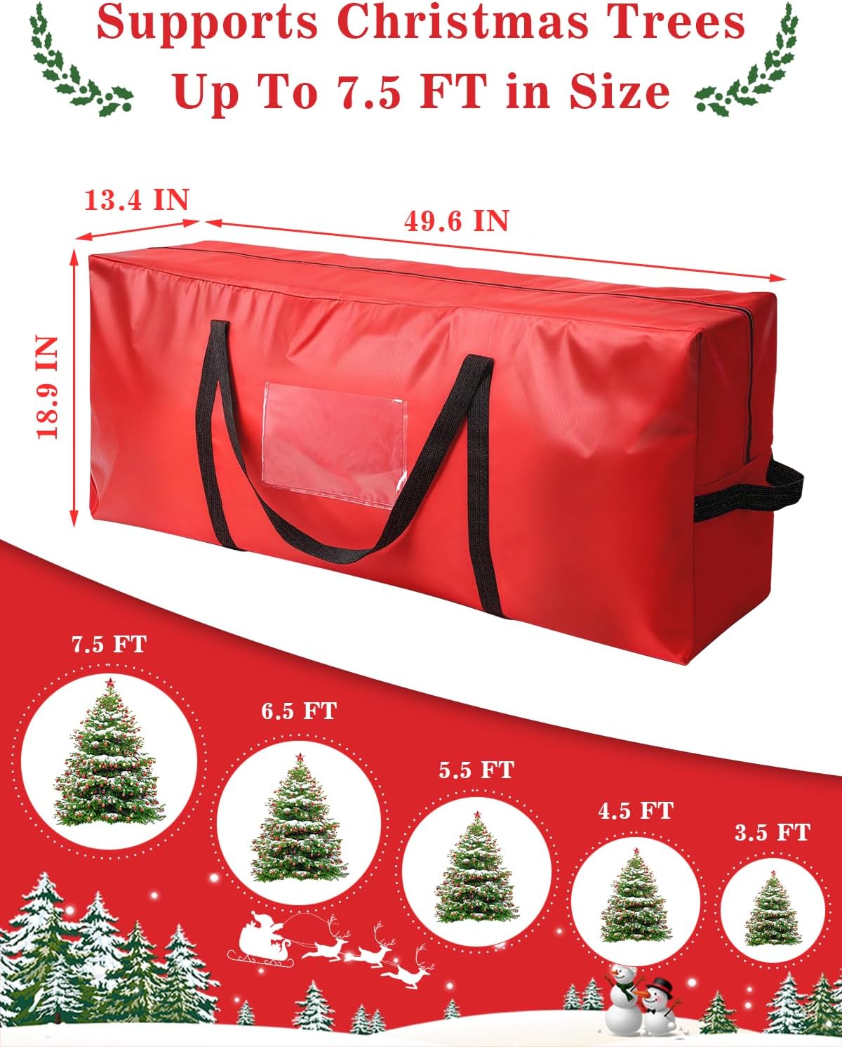 Christmas Tree Storage Bag – Fits Up to 7.5 Ft Xmas Tree, 600D Oxford Fabric, Waterproof & Tear-Resistant Material with Reinforced Handles and Zippers & Card Slot, Protects from Dust & Moisture