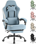 Sweetcrispy Video Game Chair: High Back Ergonomic Computer Desk Chair with Footrest & Lumbar Support, Height Adjustable with Linkage Armrests and Headrest, 360° Swivel Wheels, Blue