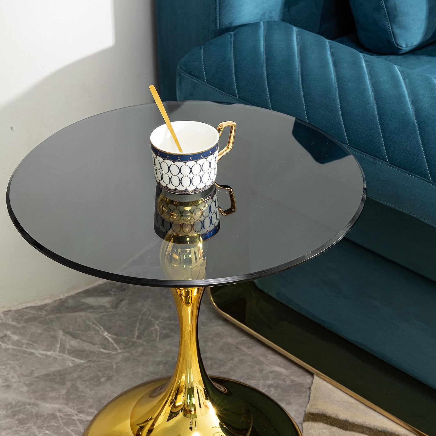 17 inches Metal Small RoundSofa Side Table, Coffee Drink Cocktail Table, Small Accent Pedestal Table for Living Room Corners and Small Spaces