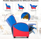 GLACER Kids Recliner, Youth Gaming Recliner w/Headrest, Footrest, Lumbar Support, Side Pockets, Adjustable Recliner Sofa for Kids, Toddler Lounge Chair for Living Room, Gaming Room Boys Girls (Blue)