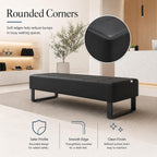 Waiting Room Bench, Faux Leather Upholstered Bench Seat with High-Density Foam, Rounded Corners and Metal Frame, Reception Lobby Furniture for Office, Salon, Barbershop(Black,17 * 59 * 17in)