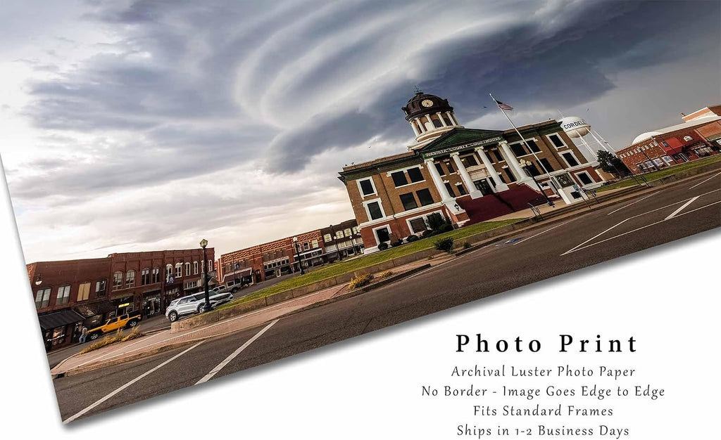 Storm Photography Print (Not Framed) Picture of Supercell Thunderstorm Over Washita County Courthouse in Cordell Oklahoma Town Square Wall Art Weather Decor (8" x 10")