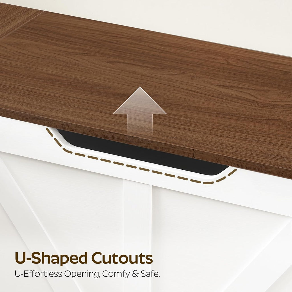 YATINEY L-Shaped Storage Bench, Storage Toy Chest with Hidden Compartments, Breakfast Nook Bench for Corner Spaces, Kitchen, Dining Room, Cloakroom, Walnut and White CW01WH