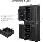 71.3" Tall Kitchen Pantry Cabinet with 3 Pull Out Organizers, Farmhouse Embossed Storage Cabinet with 6 Door Shelves, 2 Drawers, Freestanding Cupboard for Kitchen, Dining Room Black