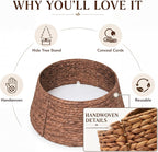 LAQUEDECRAFT 24 Inch Tree Collar Brown, Handwoven Water Hyacinth Christmas Tree Collar for Artificial Trees, Rustic Boho Basket Weave Wicker Tree Collar, Farmhouse Holiday Decor